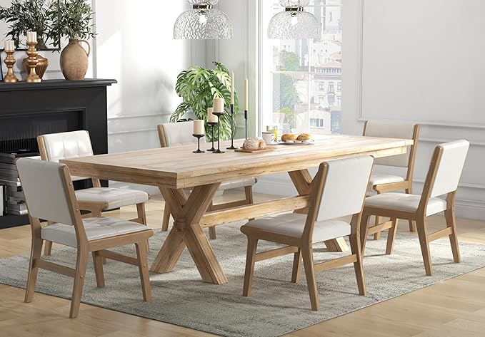 KCC Modern PU Leather Dining Chairs Set of 2, Upholstered Kitchen Chairs with Solid Wood Legs and Comfortable Seat for Dining Room/Lounge/Bedroom(White)