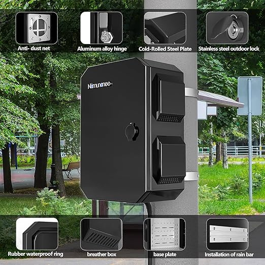 Outdoor Electrical Box, Cold-Rolled Steel Plate, Aluminum Alloy Back Beam, One-Piece Ventilation Design, IP65 Waterproof, Wall/Pole Mounted (15.7" x 12" x 8")