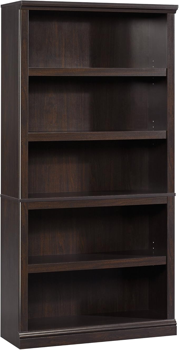 Sauder 5 Tier Book Shelf Wooden Bookcase Multipurpose Bookshelf for Home Office, Living Room, in Jamocha Wood