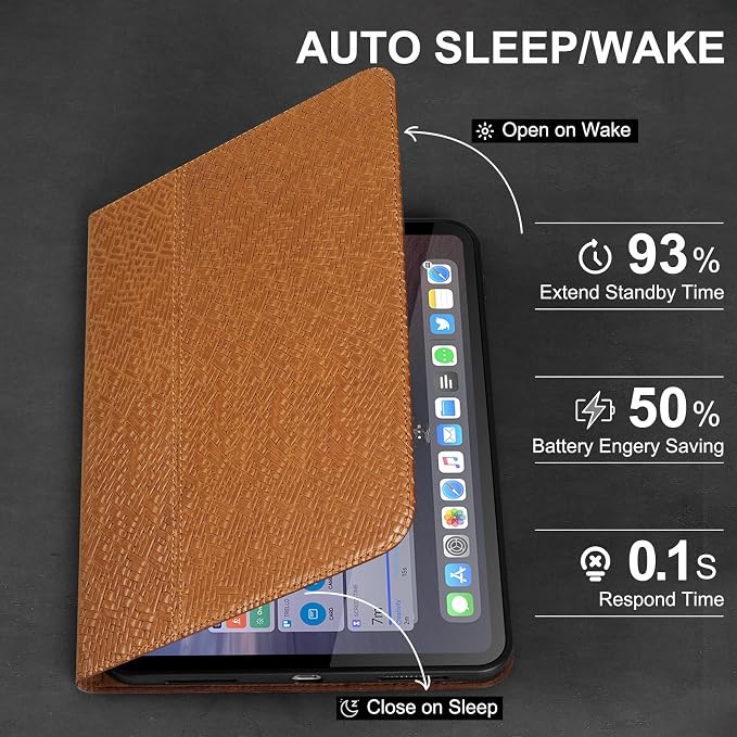 Leather Case for iPad Pro 11 Inch 4/3/2/1 GenSilver Black | Genuine Leather Cover for iPad Pro 11 2022/2021/2020/2018Smart Folio Auto Sleep/WakeProtectiveAdjustable Stand
