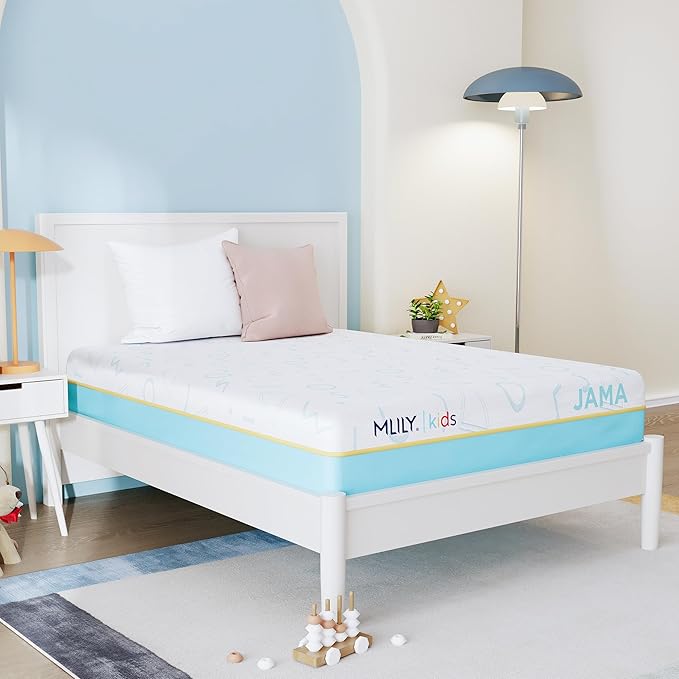 MLILY JAMA 8 Inch Kids Twin Size Mattress, Memory Foam Medium Firm, Made in The USA of US Foam and Global Materials,CertiPUR-US Certified,75x38x6,Blue