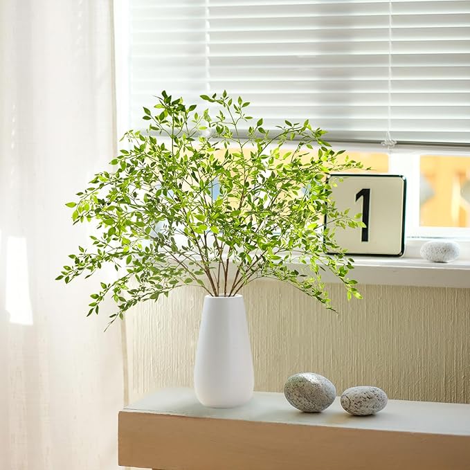 Artificial Greenery Stems, 43.3" Nandina Branches Tall Faux Plant Stems for Vase, Greenery Decor Stems Leaves Bunches for Shop Garden Office Home Décor(4Pcs,Green)