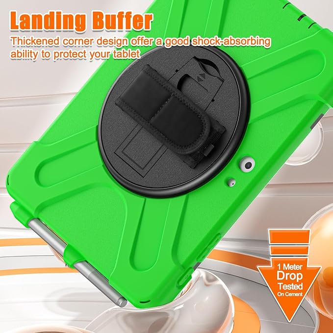ZenRich Rugged Case for Surface Go 4 (2023)/Surface Go 3 (2021)/ Surface Go 2 (2020), Surface Go (2018) with Pen Holder Heavy Duty Shockproof Case with Stand Hand Strap and Shoulder Belt-Green