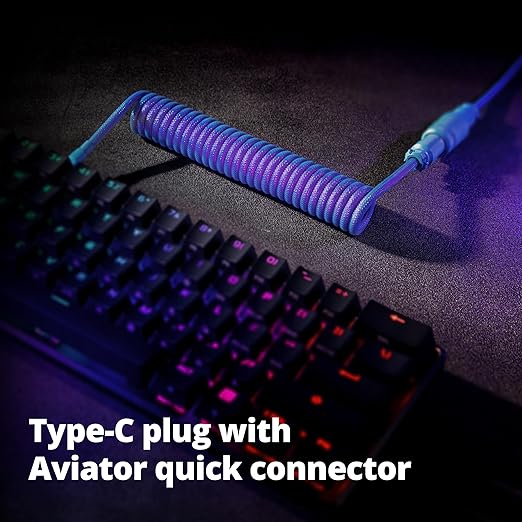 GUNMJO Pro Custom Coiled USB C Cable for Gaming Keyboard Double-Sleeved Mechanical Keyboard Cable with Detachable Metal Aviator 1.5M USB-C to USB-A Blue Color