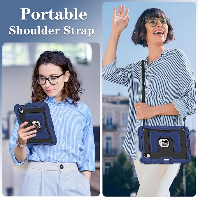 Kids Case Compatible with iPad mini 7 A17 pro 2024 Mini 6 8.3”Colorful Shockproof Case with Pencil Holder and Adjustable Big StandHandle Strap for iPad mini 6th 7th Gen