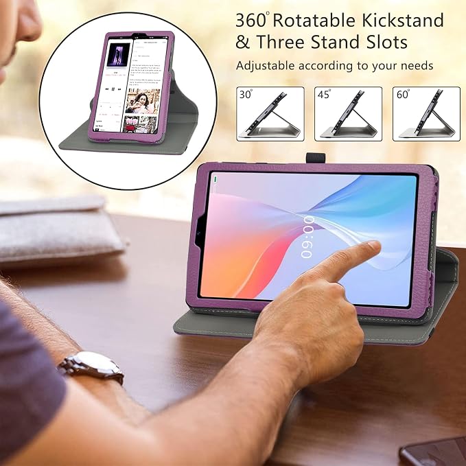 LiuShan Compatible with Onn 8 Gen 4 360 Degree Rotation Stand PU Cover for 8 Inch 2024 Model:100135923 Tablet Black