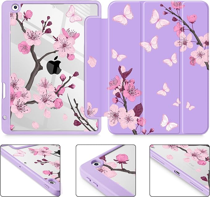 May Chen for iPad 9th Generation with Pencil Holder iPad 8th/7th Gen Case 10.2-inch [Penceil Holder] Trifold Stand Auto Wake/Sleep Clear TPU Protection Back Cover Ballet Shoes