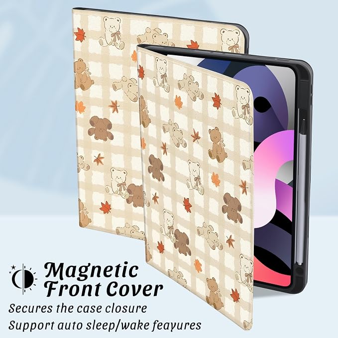 Cute Maple Bear Case for 10.2 iPad 2019/2020/2021(7th/8th/9th Gen) with Pencil Holder Auto Wake/Sleep Leather Soft TPU Back Cover for Women Girls