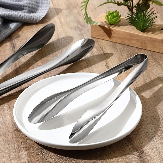Yiyiring 2 Pack Silver Polished Serving Tongs 9 Inch,12 Inch