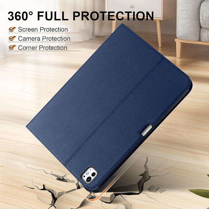 Genuine Leather Case for iPad 11th Gen 11/10th Gen 10.9 Black | Pencil Holder Adjustable Stand Auto Wake/Sleep Shockproof