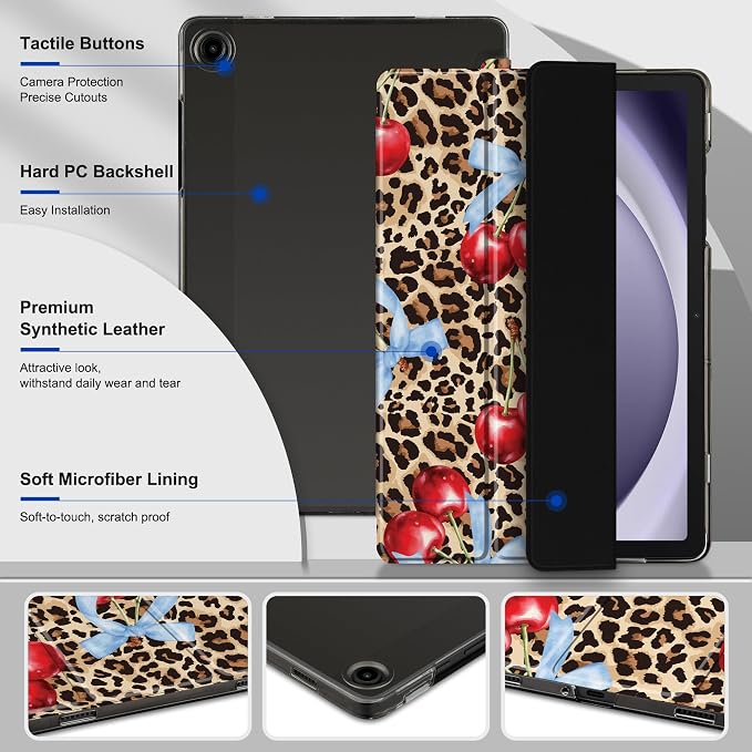 Case for Samsung Galaxy Tab A11 Plus A11+ 11 inch (2025/2026) &amp Tab A9 Plus A9+ 11 inch (2024/2023) Slim Smart Stand Cover with Translucent Hard Back Auto Wake/Sleep - Bear with Bows