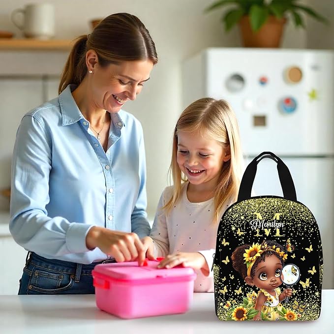 Custom Kids Backpack with Lunch Box Personalized Name Bookbag for Girls Back to School Yellow Backpacks for Elementary Middle School Boys