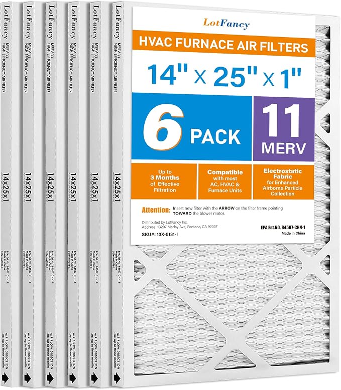 LotFancy 14x25x1 Air Filter MERV 11 6-Pack, Electrostatic Pleated AC Furnace