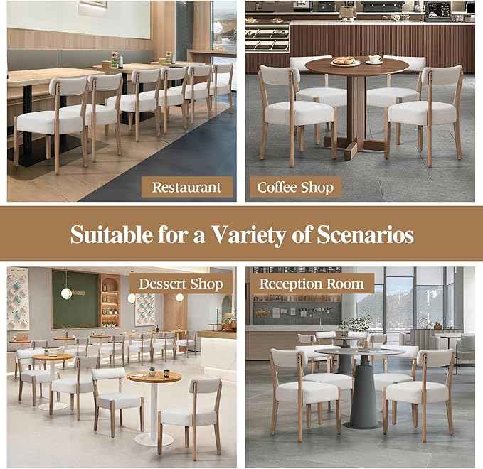 Dining Chairs Set of 6,Mid Century Modern Dining Chair Set - Linen Upholstered Low Back Kitchen & Dining Room Chairs with Woven Design,Beige Fabric
