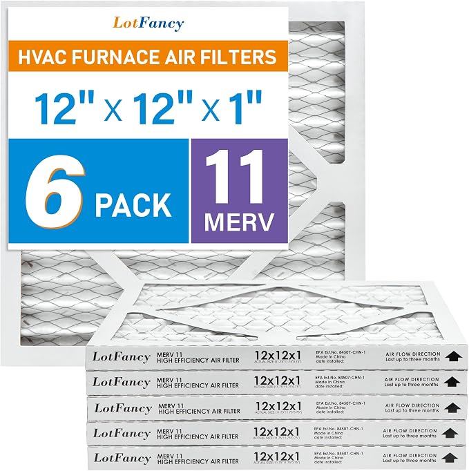 LotFancy 12x12x1 Air Filter MERV 11 6-Pack, Electrostatic Pleated AC Furnace