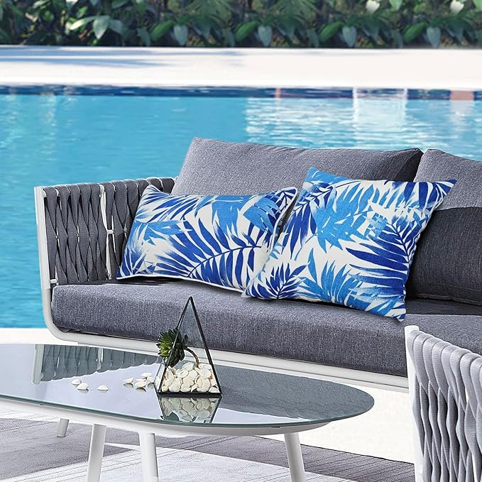 Outdoor Lumbar Pillows - Decorative Pillows with Insert Included Set of 2 Outdoor Pillows for Patio Furniture 12x20 Inch