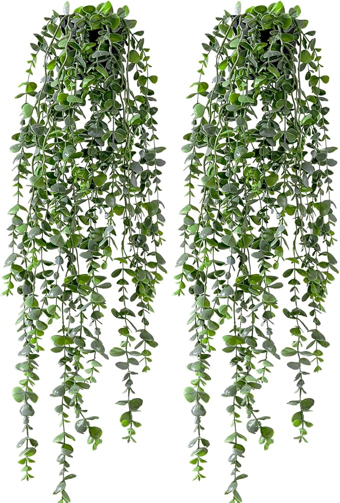 Artificial Hanging Plant 2 Pcs Faux Plant Ivy Vine Faux Eucalyptus Vines Fake Potted Greenery for Wall Living Room Home Shelf Office Bathroom Outdoor Indoor Decor (Type 6)