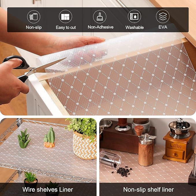 Cooyes Shelf Liner – Premium Non-Adhesive Cabinet & Drawer Liner for Kitchen – Waterproof Shelf Paper with Modern Pattern – Durable EVA Cabinet Mat – Easy to Cut （24" W x 240" L）