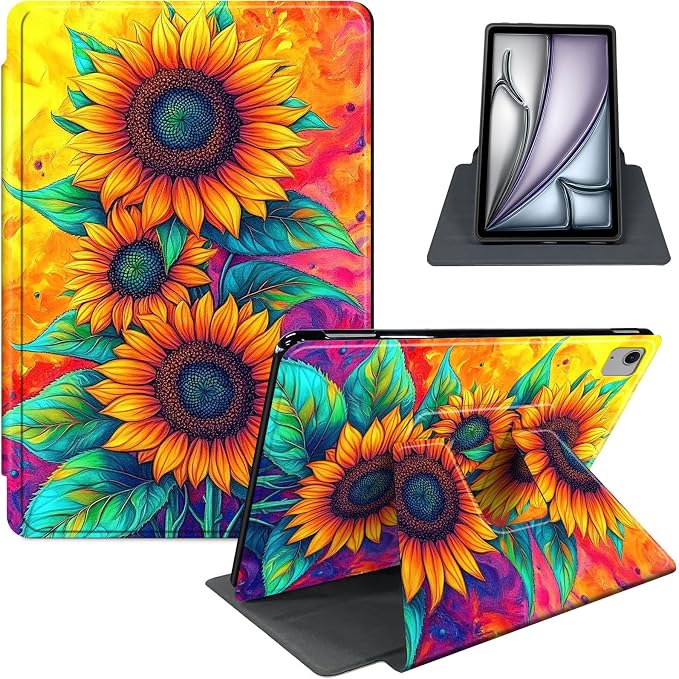 for iPad 11th Generation (A16 2025) 11 / iPad 10th Gen 10.9 2022 Case 360° Rotating PU Leather Stand Cover with Auto Sleep/Wake Shockproof TPU Backl Raccoon Perched