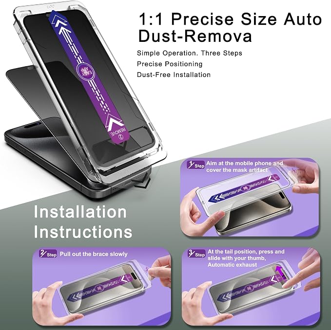 2 Pack Matte Privacy Screen Protector for iPhone 16/15/14 Pro 6.1-Inch Auto Dust Removal No BubblesAnti-Spy Tempered Glass Film Easy Installation