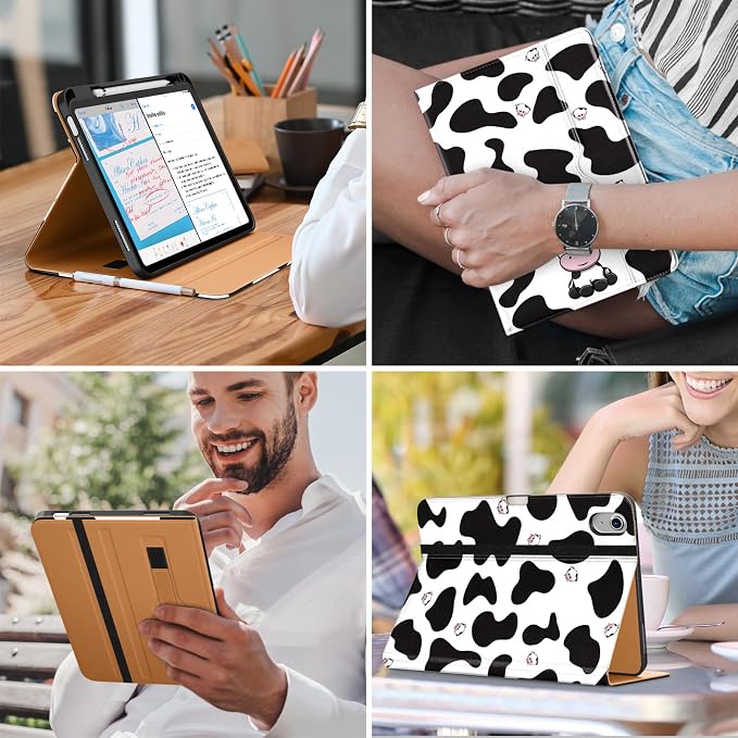 DTTO for iPad (A16) 11th Generation 11-inch &amp 10th Gen Case Brown | Premium Leather Business Cover with Pencil Holder Hand Strap &amp Pocket Corner Protection Auto Sleep/Wake for Work &amp