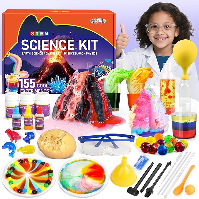 BenBen Science Kits for Kids Age 9-12, 155 Experiments Educational Toy, STEM Toys for 6 7 8 Year Old Boys Girls Birthday Gift, Volcano Science Kit, Chemistry Set for Homeschooling