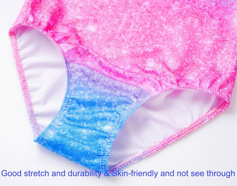 Domusgo Gymnastics Leotards for Girls 8-9 Years Old Blue Pink Star Sky Sparkly One Piece Tumbling Outfits