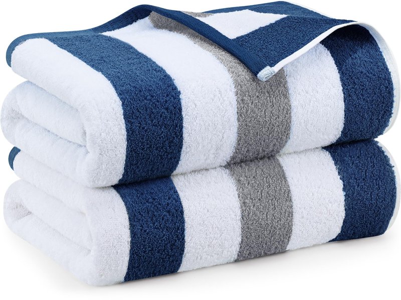 Utopia Towels Pack of 2 Oversized Cabana Beach Towels, 35 x 70 Inches 100% Ring-Spun Cotton Jumbo Bath Sheet, Highly Absorbent, Super Soft & Quick-Dry Towel for Beach, Pool and Bath (Navy, Grey)