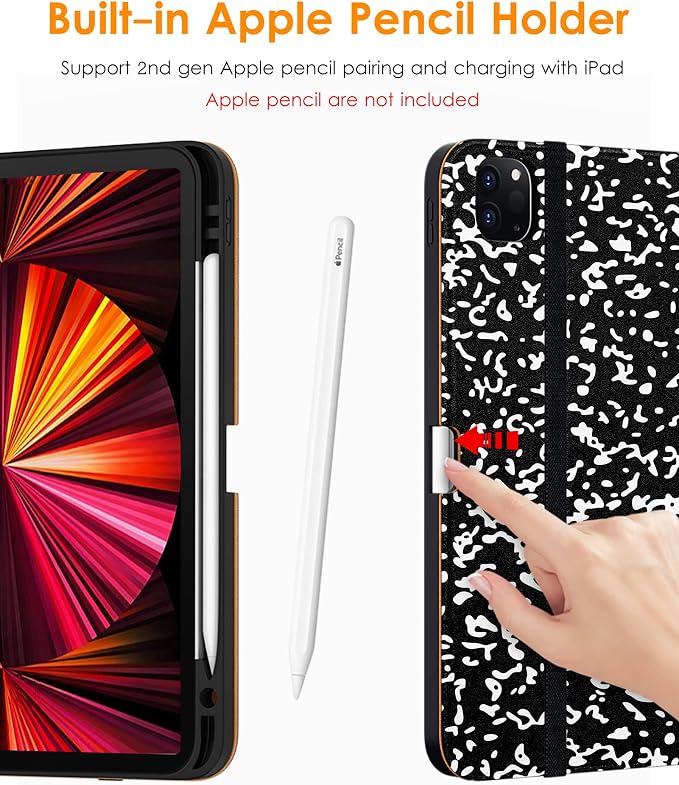 DTTO Case for iPad Pro 11 Inch 4th / 3rd / 2nd / 1st Generation 2022/2021/2020/2018Premium PU Leather Folio Stand Cover with Hand Strap Auto Wake/SleepMultiple Viewing Angles Black