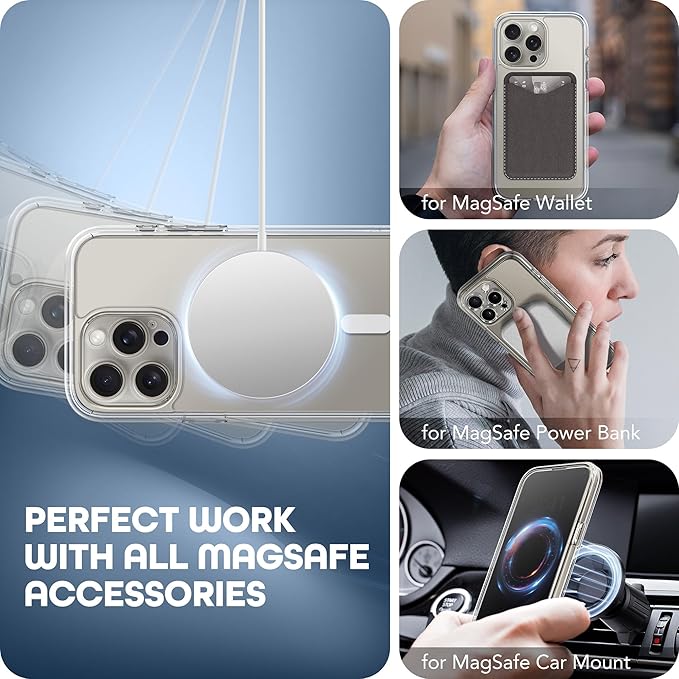 Magnetic for iPhone 15 Pro Case, Compatible with MagSafe, Built-in Privacy Screen Protector and Camera Protection, Anti Spy Full Body Dustproof Shockproof Hard Phone Case 6.1", Clear