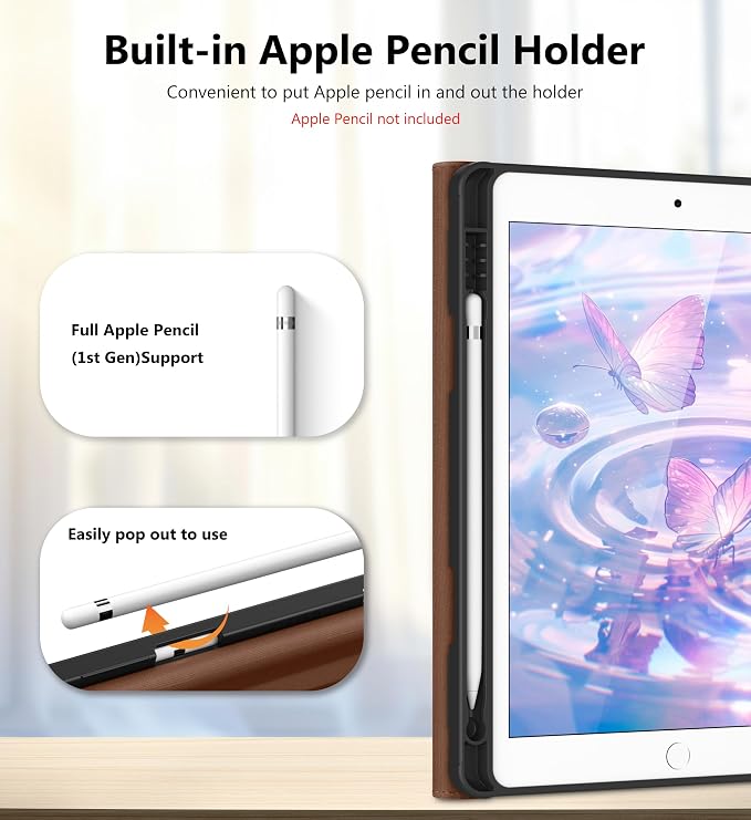 DTTO for iPad 9th/8th/7th Gen Case 10.2 Inch (2021/2020/2019) Brown | 360 Degree Rotating Premium Faux Leather Folio Stand Cover with Pencil Holder Auto Sleep/Wake Multiple Angles Hand Strap