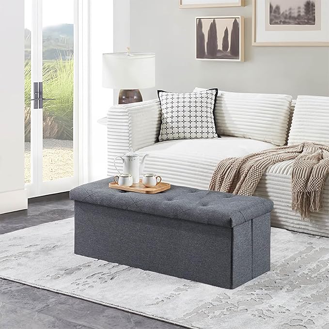 FLEXIMOUNTS 43'' Folding Storage Ottoman Bench, Ottoman Foot Rest Storage Chest for Living Room, Bedroom, Entryway, Grey