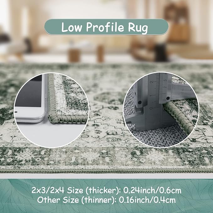 Moynesa Ultra-Thin Washable Runner Rug -2x6 Rug Runners for Hallways Non Slip Stain Resistance, Vintage Non Shedding Indoor Throw Carpet Runner for Bathroom Entry Door Kitchen Laundry Room, Grey