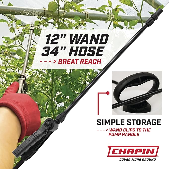 Chapin 20004 Pump Sprayer, 1 Gallon, Lawn and Garden, Hand Pressurized, Anti-Clog Filter, Adjustable Spray Nozzle, Spraying Plants, Watering, Weeds, Fertilizer and Pests, Translucent