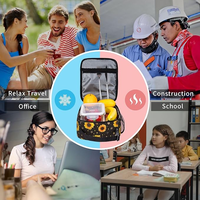 Sunflower Insulated Lunch Bag,Kids Lunch Box For Girls Boys Teen,Kid Lunch Box Containers Cooler Bag With Front Pocket For Women Men,Reusable Lunch Tote Bag Lunchbox For School/Work/Picnic/Office