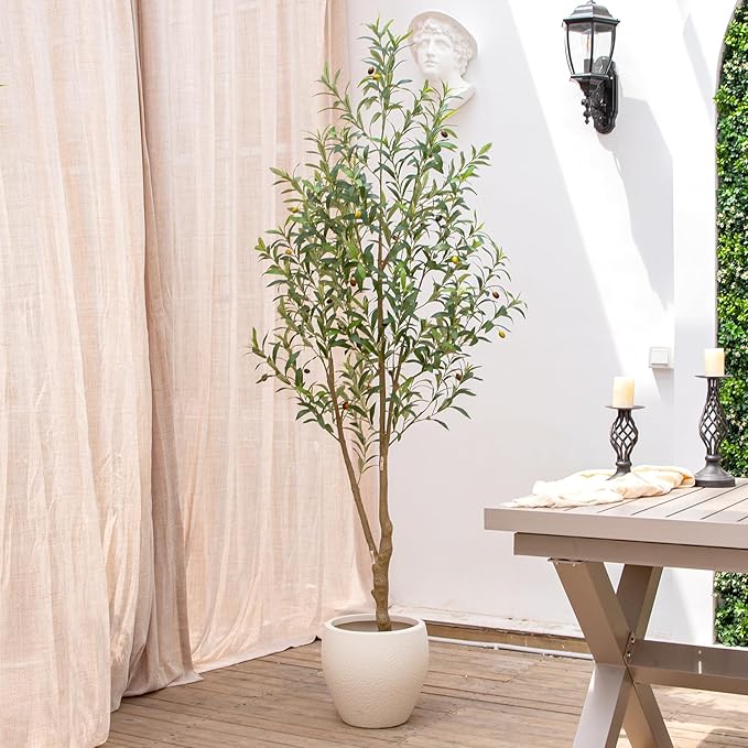 7FT Olive Tree Artificial Indoor, 84in Tall Faux Olive Tree with Pot, Fake Potted Tree with Fruits for Home Office Decor