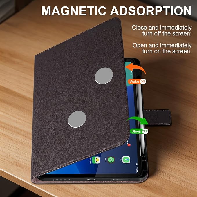 Leather Case for iPad 11th/10th Gen (11/10.9) Black | Genuine Leather Pencil Holder Adjustable Stand Magnetic Closure Auto Wake/Sleep