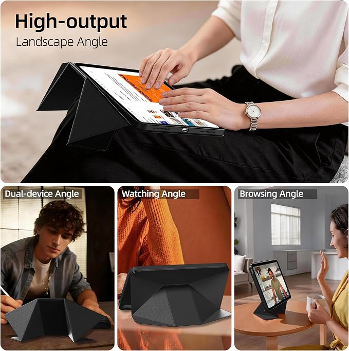 kenke Case for iPad Air 11'' M4/M3/M2 Air 10.9'' 5th/4th Gen Black | Detachable Rotating 360° Magnetic Clear Back Multi-folding Stand Cover Pencil Holder Auto Wake/Sleep Touch ID