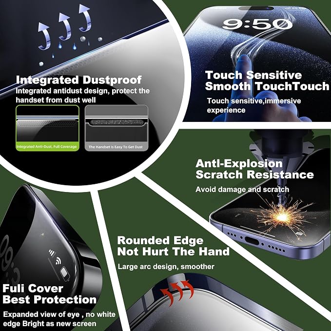 [2-Pack Matte Tempered Glass Screen Protector for iPhone 15 Pro Max Anti-Fingerprint &amp Oil Resistant Smooth as Silk 9H Hardness Bubble-Free Case Friendly 6.7-Inch