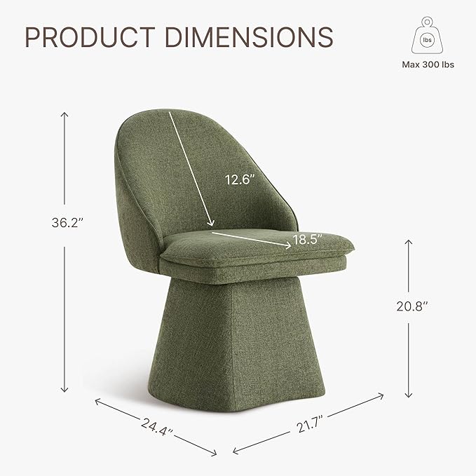 Swivel Dining Chairs Set of 1, Upholstered Mid Century Modern Deskchair with Round Back, Linen Fabric Kitchen Chairs for Dining Room, Bedroom, Dressing Room, Moss Green