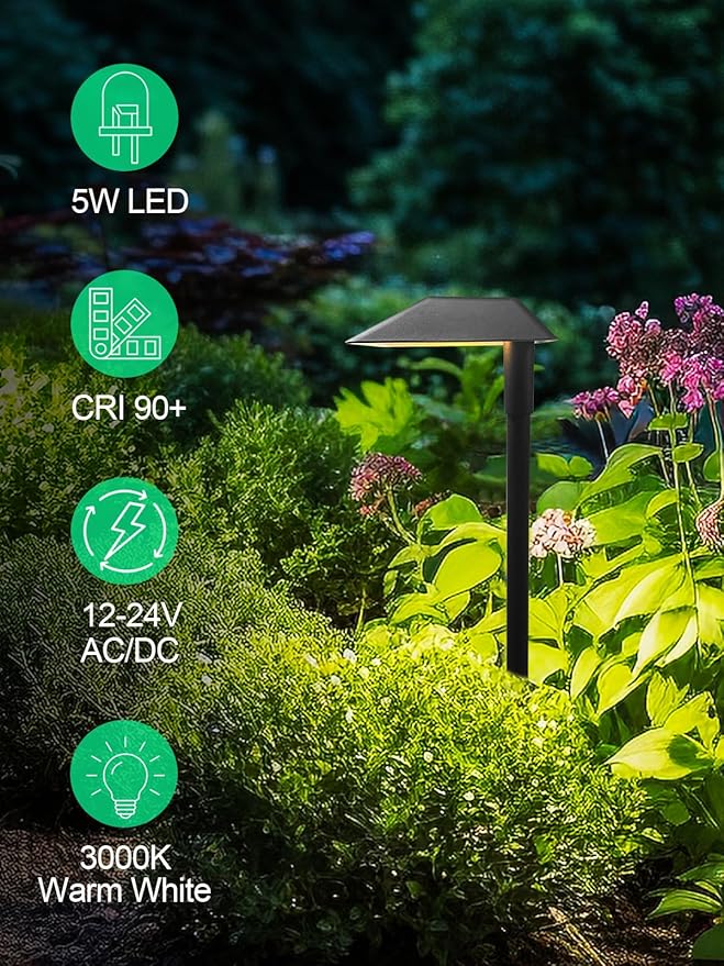 5W Low Voltage Landscape Pathway Lights with Connectors,12-24V Outdoor Path Lights, 3000K Wired Landscape Lights for Yard Garden Walkway, IP66 Waterproof（8Pack）