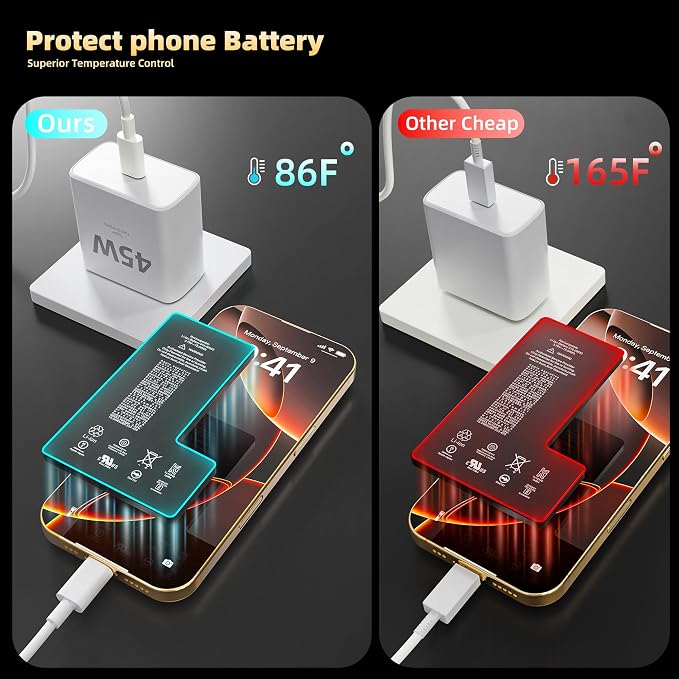 TANSEY 45W USB C Fast Charger with 6.6FT Braided Nylon Cable PD 3.0 Charger Block Compatible with iPhone 16/15 Series iPad AirPods Pro 2 &amp Samsung S24