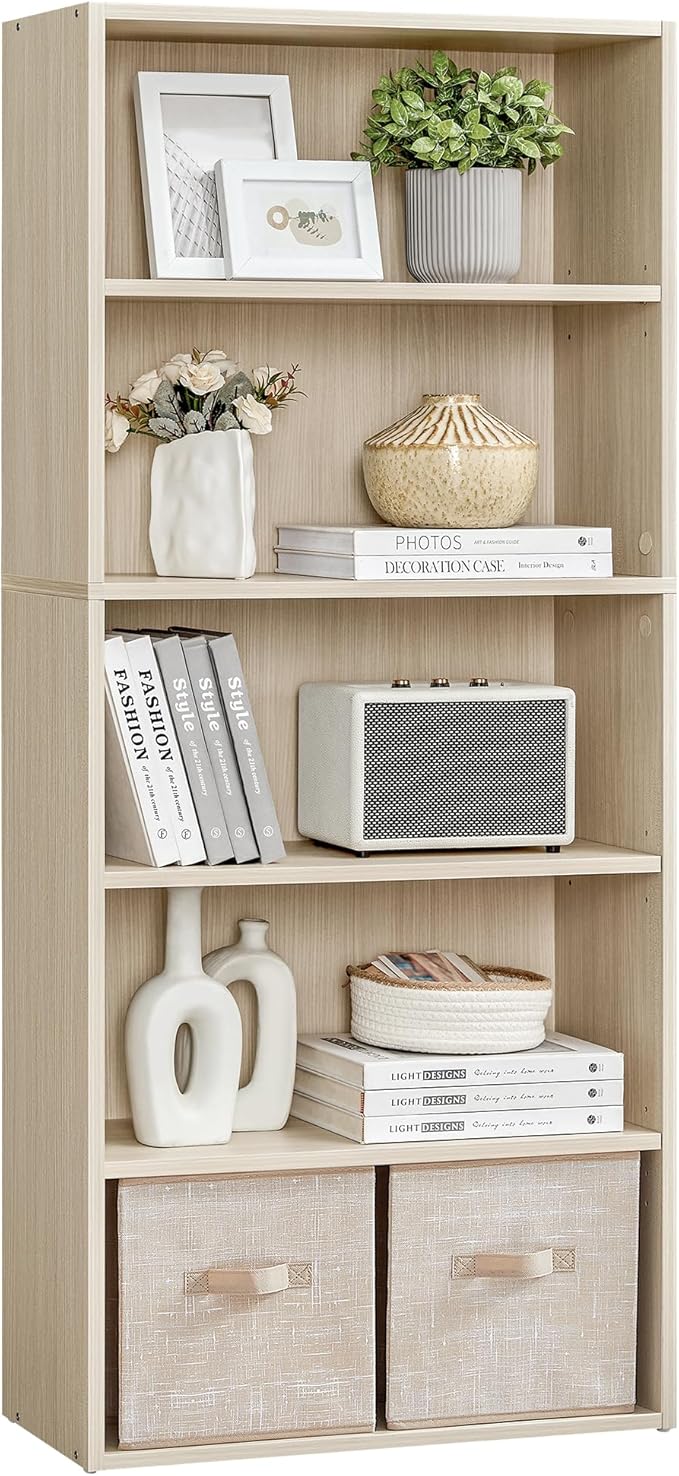 VASAGLE Custos Collection - Bookshelf, 5-Tier Bookcase, Book Shelf, Open Storage Shelf, 9.4 x 23.6 x 52.8 Inches, for Living Room, Home Office, Dinning Room, Natural Beige ULBC165L01