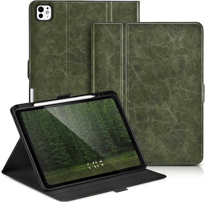 for iPad Pro 13 Inch Case M5/M4 (2025/2024) Black | Slim LightweightPremium Vegan Leather CoverPencil HolderAuto Sleep/WakeMulti Viewing AngleTyping AngleMagnetic Clasp