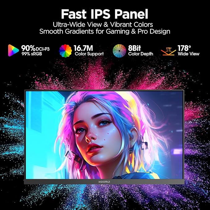 KOORUI 24.5 Inch Gaming Monitor, 200Hz FHD 1080p IPS Screen, 1ms（GTG ）, HDR400, 90% DCI-P3, Adaptive Sync, HDMI 2.0丨DisplayPort 1.4, Eye Care, Black (G2511P)