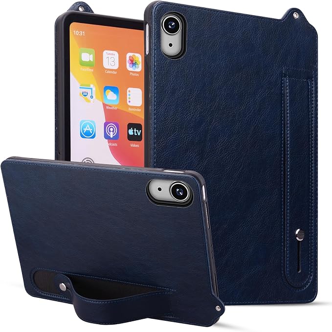 Slim Case for Apple iPad 10th Generation 10.9 Inch 2022 PU Leather Lightweight Hand Strap Stand Feature Drop Protection Back Cover for iPad 10th Gen 10.9 Black