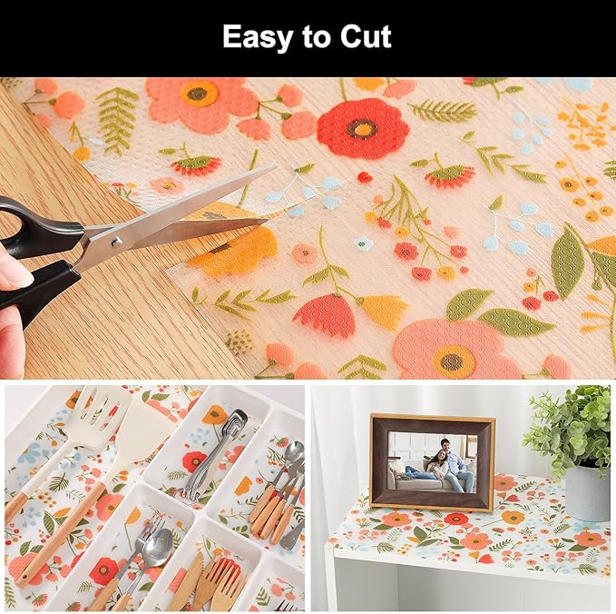 Cooyes Shelf Liner – Premium Non-Adhesive Cabinet & Drawer Liner for Kitchen – Waterproof Shelf Paper with Modern Pattern – Durable EVA Cabinet Mat – Easy to Cut （12" W x 360" L）