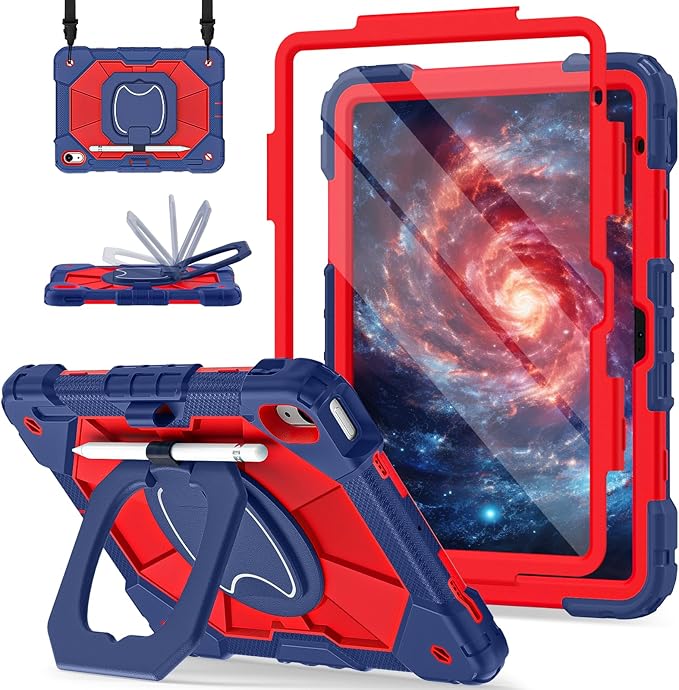 Scnioy Case for iPad (A16) 11th Generation 11 Inch (2025) / iPad 10th Generation Case 10.9 Inch (2022) with 360° Rotating Stand Screen Protector Pen Holder Shoulder Strap Black