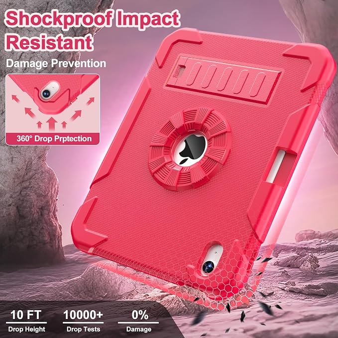BLOSOMEET for iPad A16 Case 11th Generation 11 2025 &amp 10th Generation 10.9 Inch 2022 Heavy Duty Protective Rugged Cover with Built-in Pencil Holder &amp Kickstand for iPad 11/10th Gen Black