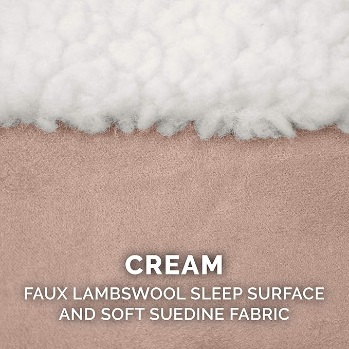 Furhaven Replacement Dog Bed Cover Sherpa & Suede Snuggery, Machine Washable - Cream, 35-inch